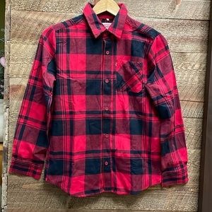 Levi’s Boys’ Youth Flannel Button Down Shirt Black & Red Plaid Size XL (14/16)